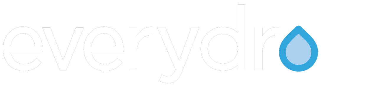 Everydrop logo, white wordmark with blue water droplet icon, on navy background