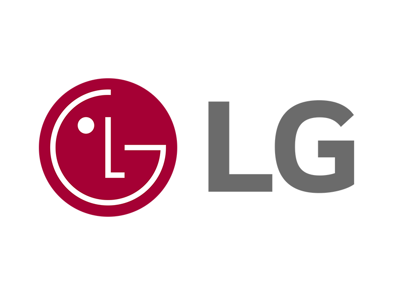 LG logo, red wordmark with circular icon