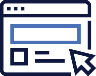Icon of a browser window with a cursor, representing online booking