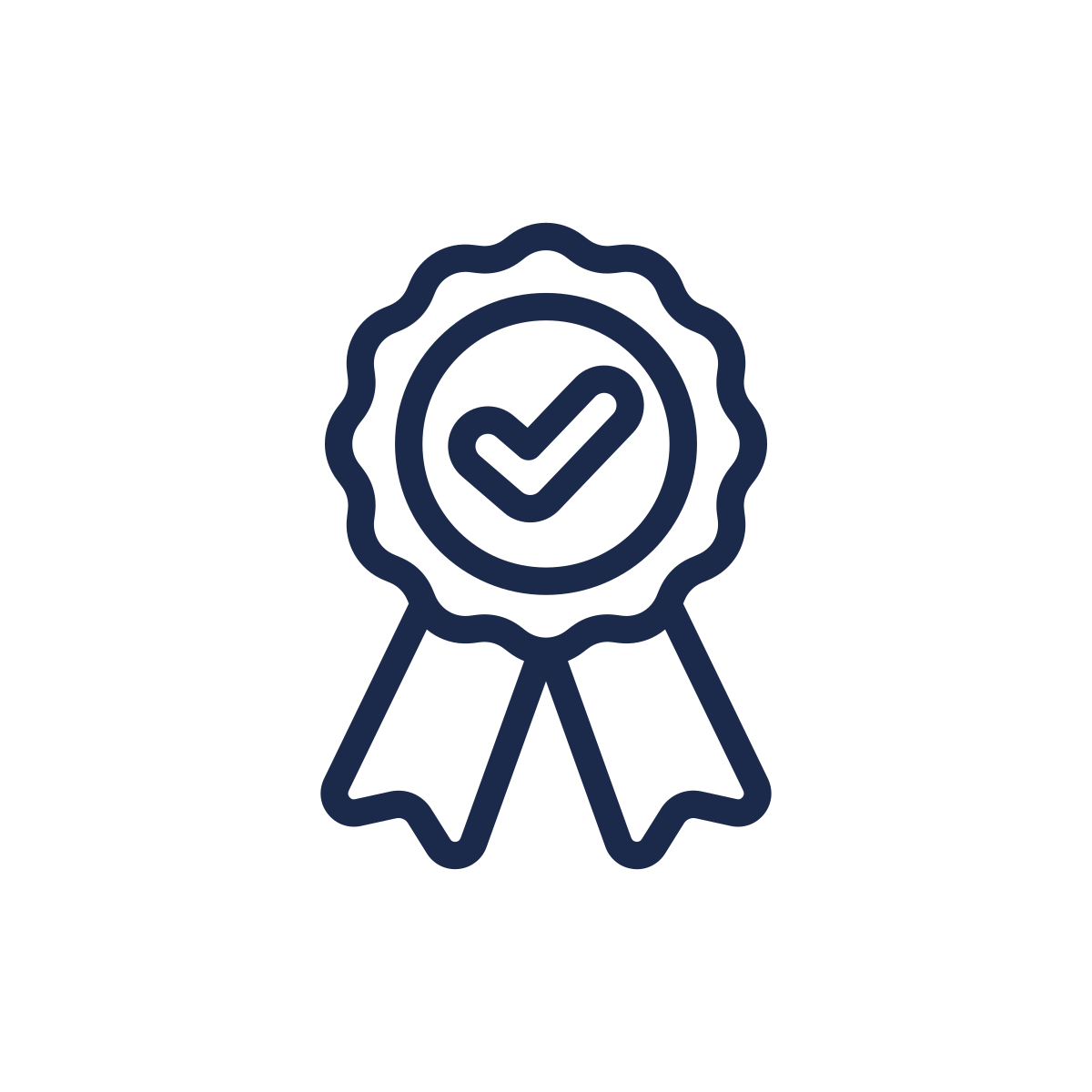 A badge or award ribbon with a check mark in the center