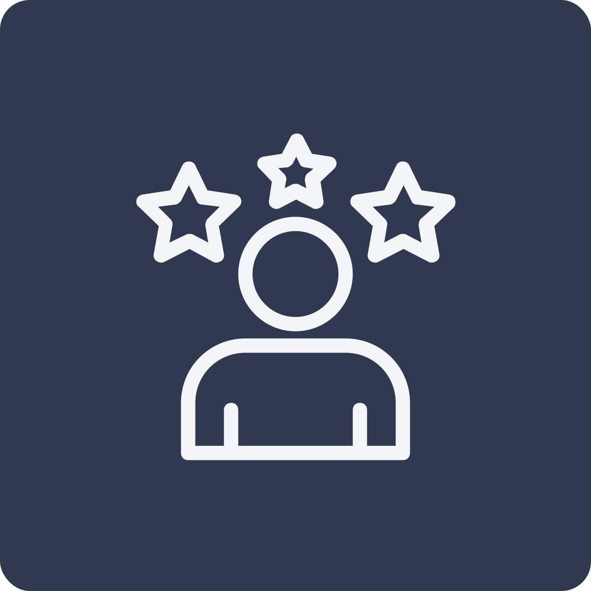 Line drawing of a person with three stars above their head on a dark background.
