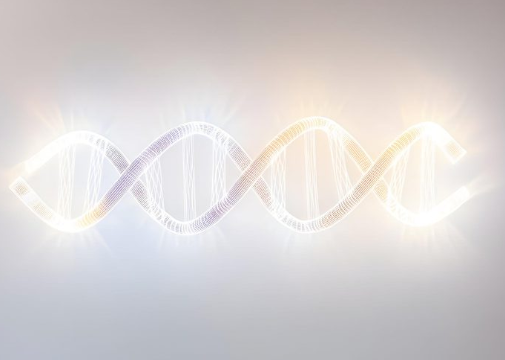 Illustration of a glowing double helix DNA strand.