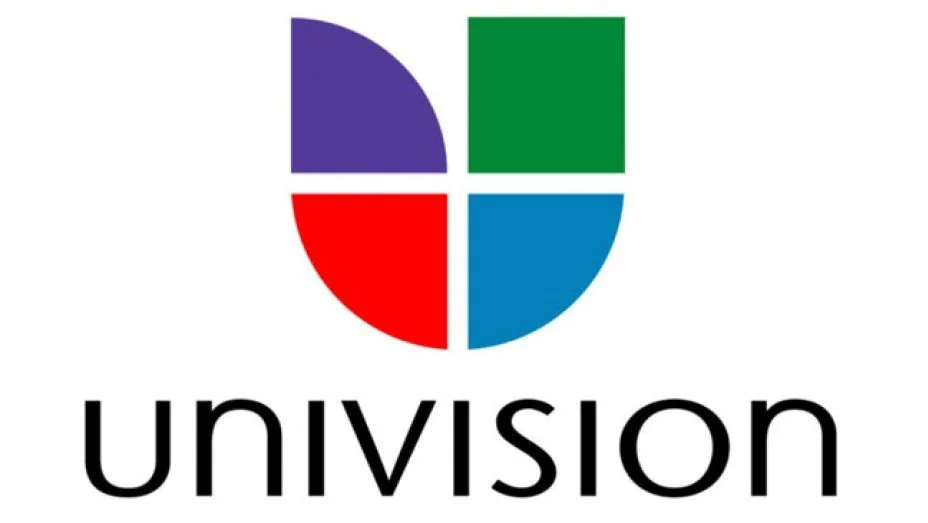 Univision logo with a shield divided into four colored sections and the word 'Univision' below.
