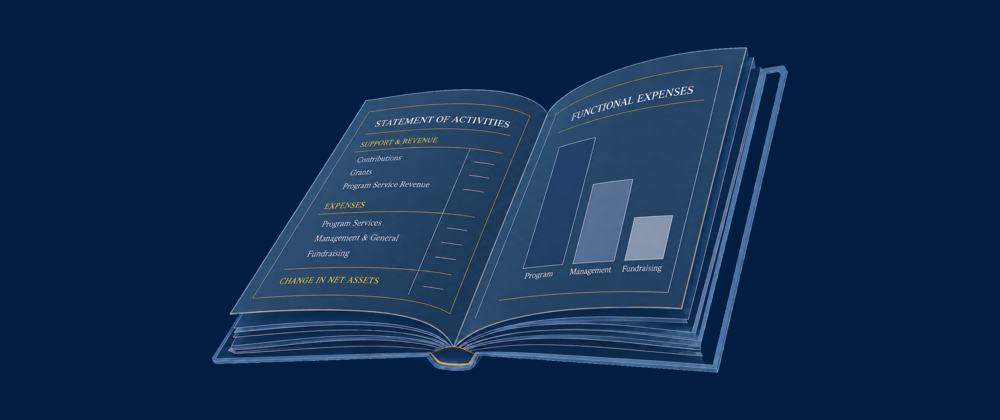 Open nonprofit financial report showing revenue, expenses, changes in net assets, and functional expenses.