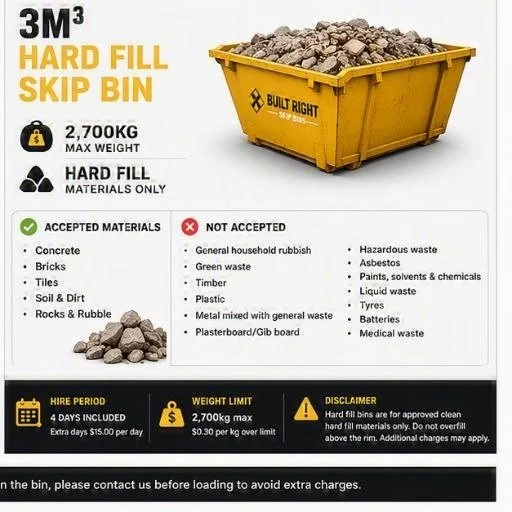 3m³ Hard Fill Skip Bin
