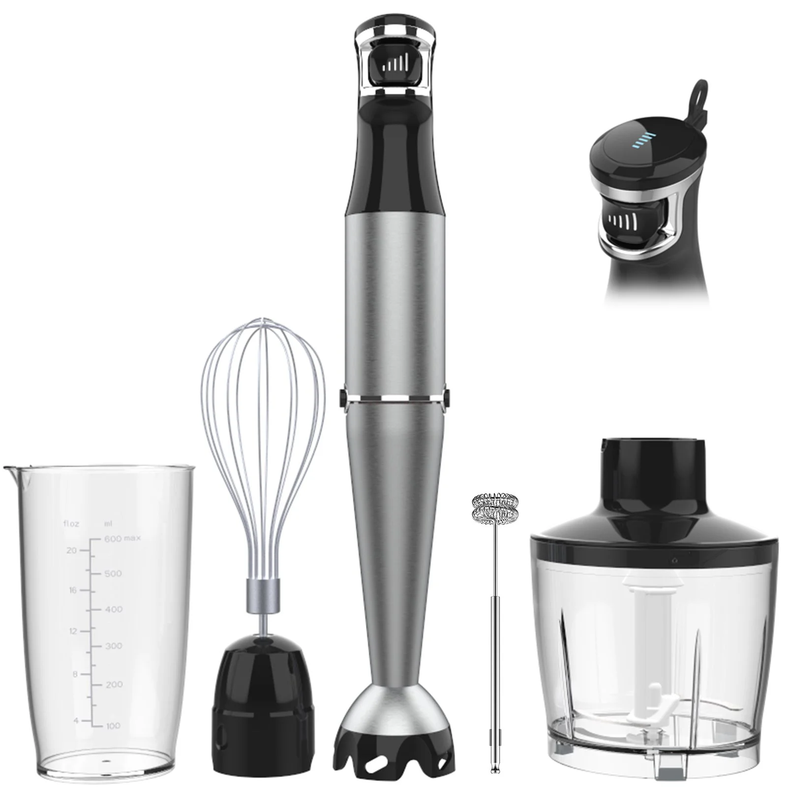 Turelar Immersion Blender Handheld Corded Hand Blenders Set 1100W, Trigger Variable Speed 5 in 1 Stick Emulsifier with Chopper, Whisk and Frother for Soup, Baby Food and Smoothies, Black