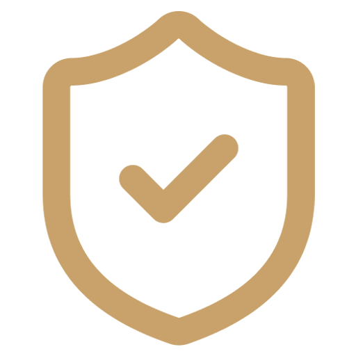 Shield icon with a checkmark in the center, symbolizing security or protection.