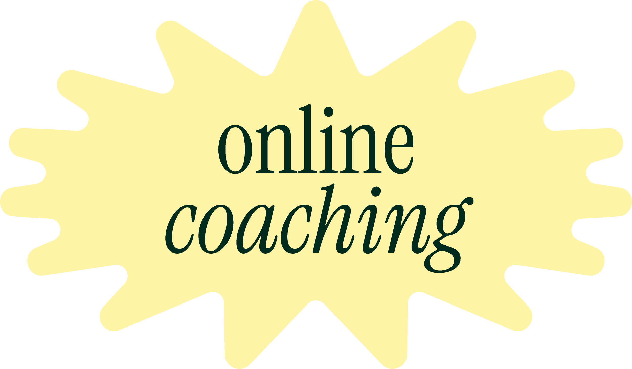 Een gele ster met de tekst 'online coaching' in het midden.