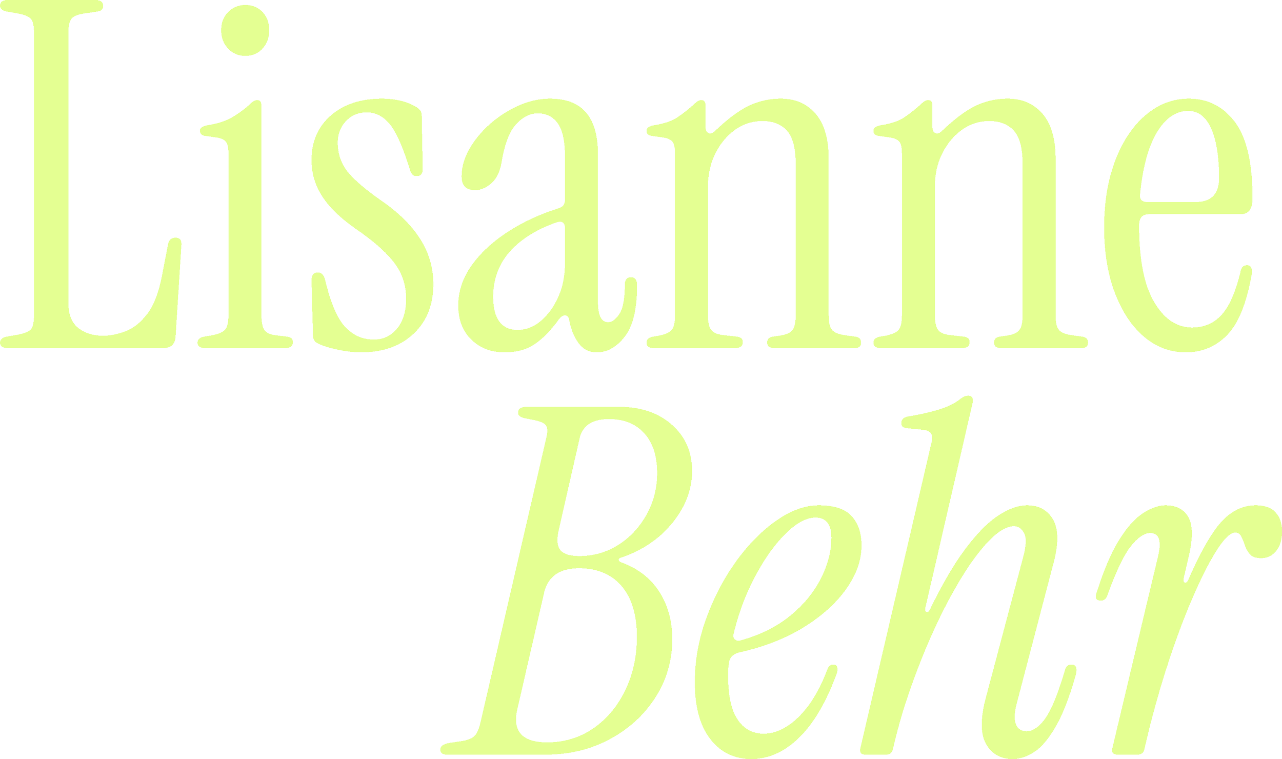 Tekst in lichtgroen dat zegt: 'Lisanne Behr' op een zwarte achtergrond.