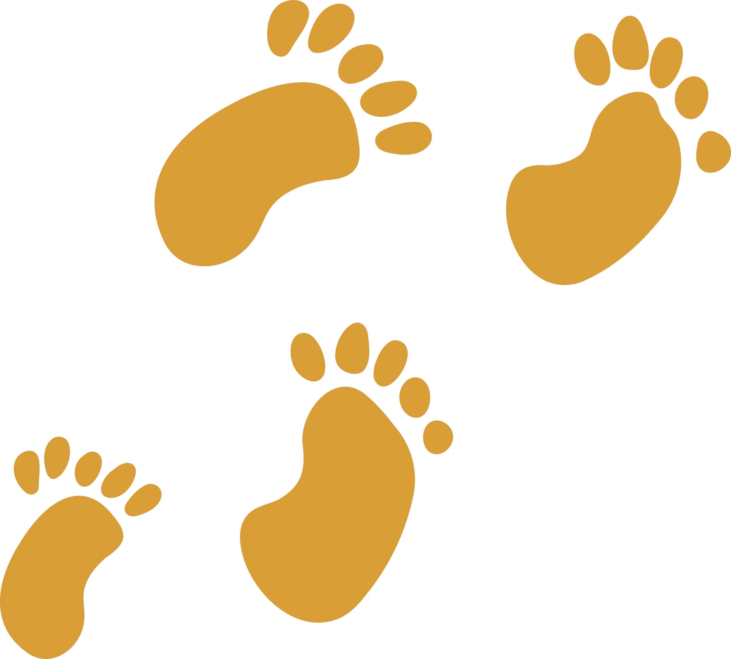 Two golden footprints on a black background.
