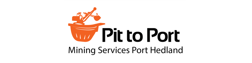 Logo for Pit to Port Mining Services Port Hedland, featuring an orange mining bucket with a crane arm, and the company name in black text.