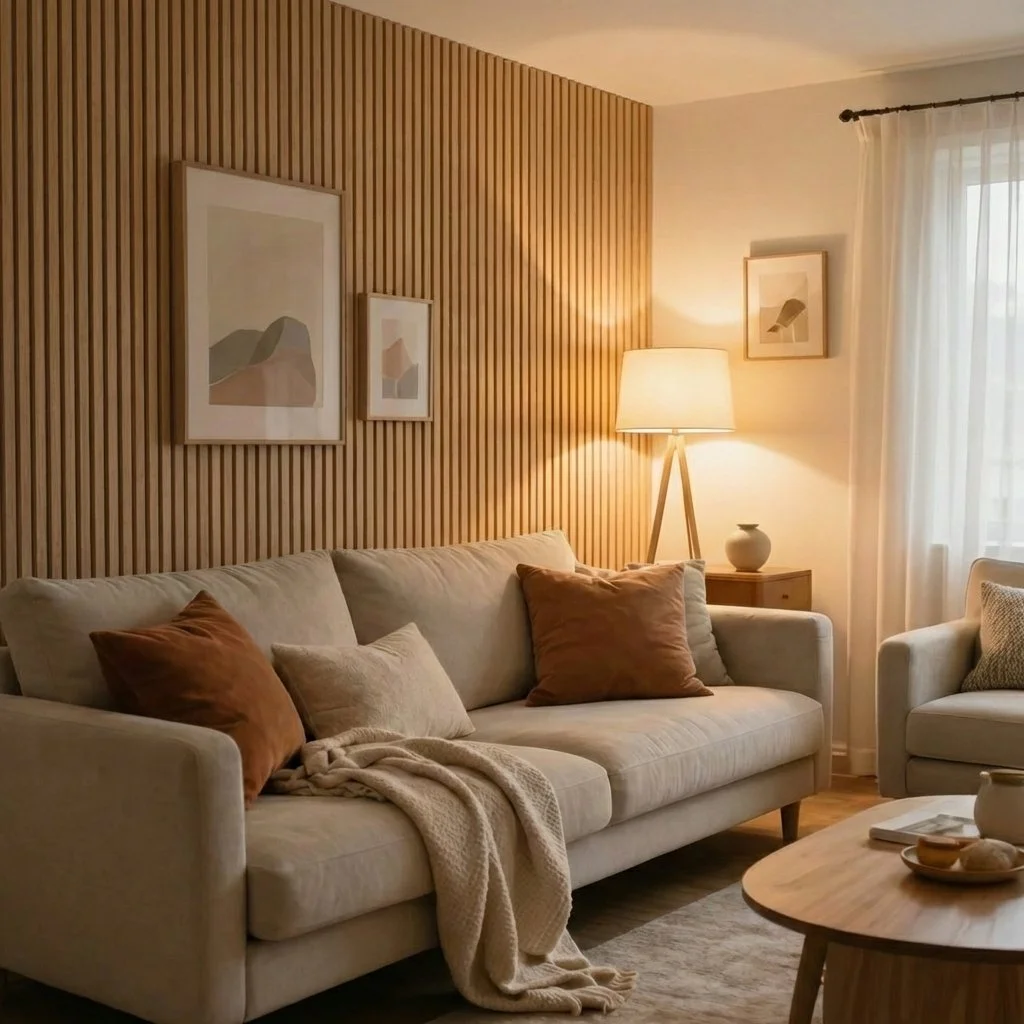 Luxury 3 Sided Natural Oak Acoustic Slatwall Panels on Beige Felt - 3M