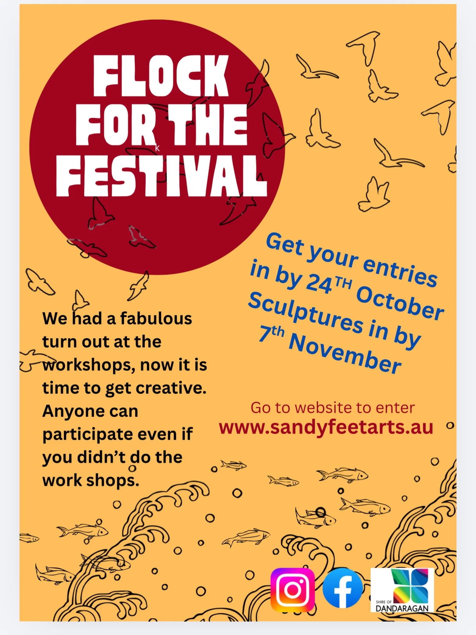 🪿 FLOCK FOR THE FESTIVAL! 🪿✨

The workshops may be finished, but now it&rsquo;s time to get creative! 🎨

You don&rsquo;t need to have attended a workshop to enter. Create your very own sculpture and join the flock! 🌊🐚

🗓 Entries close: 24 Octob