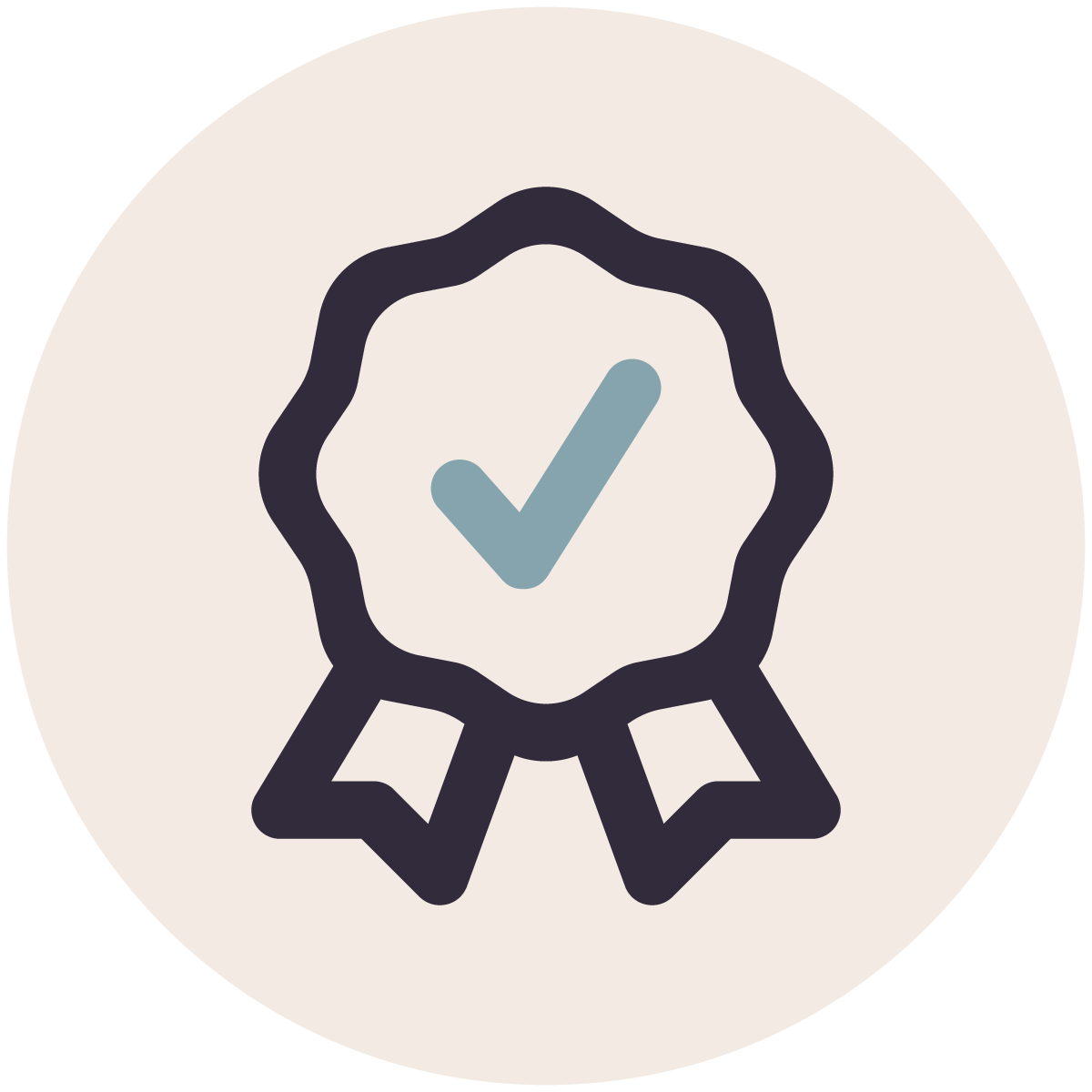Award ribbon with a check mark in the center.