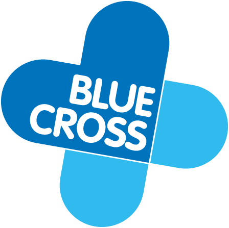 Blue cross logo with three overlapping blue cross shapes and the text 'BLUE CROSS' in white.