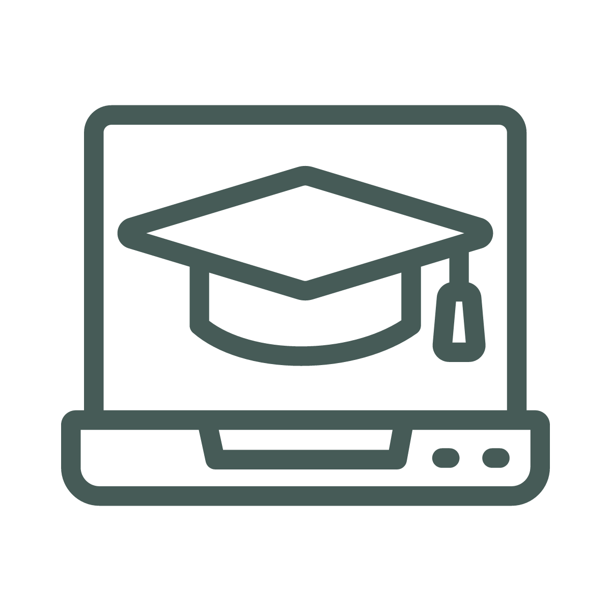 Laptop with a graduation cap logo on the screen.