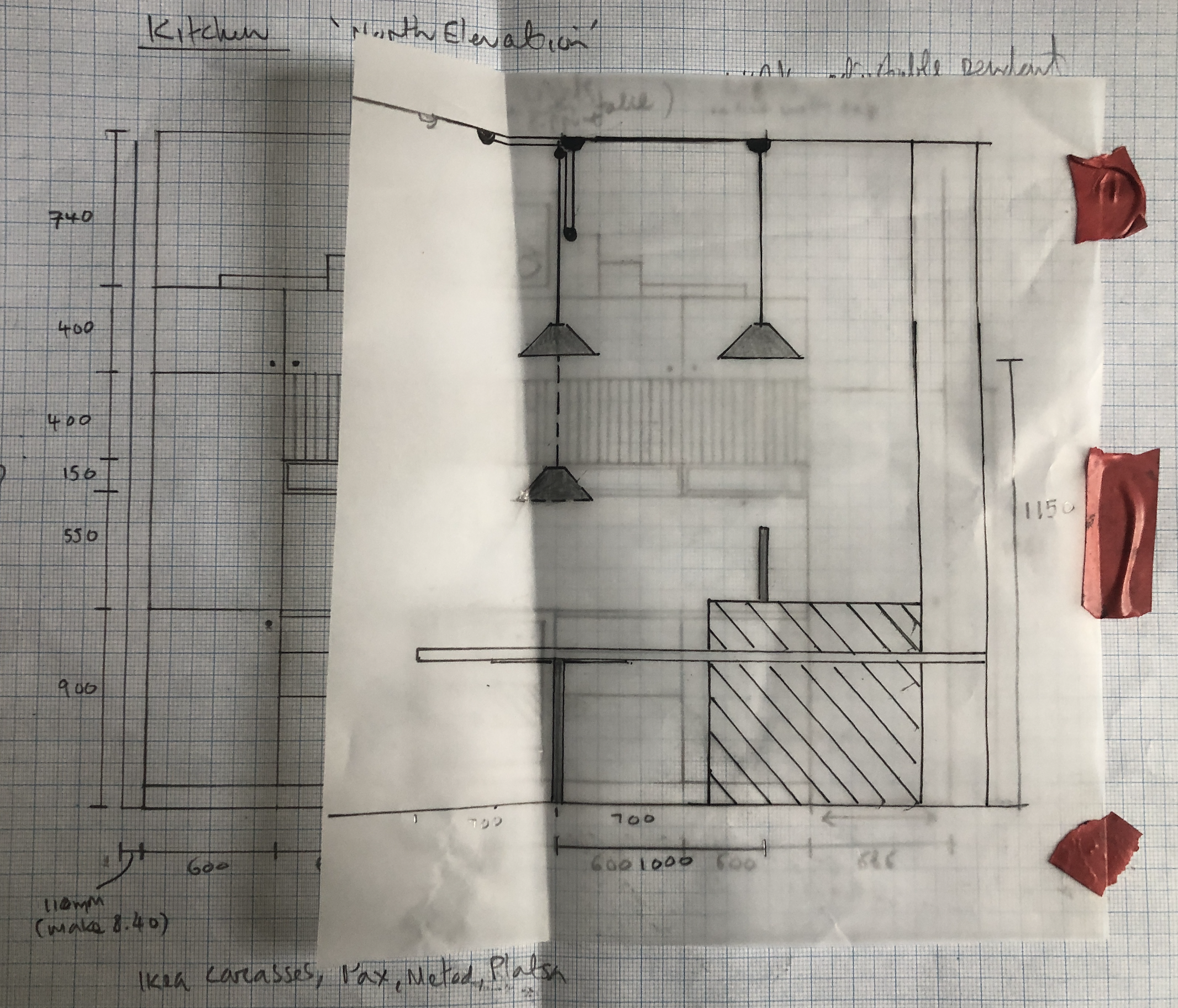 Kitchen + Island Sketch