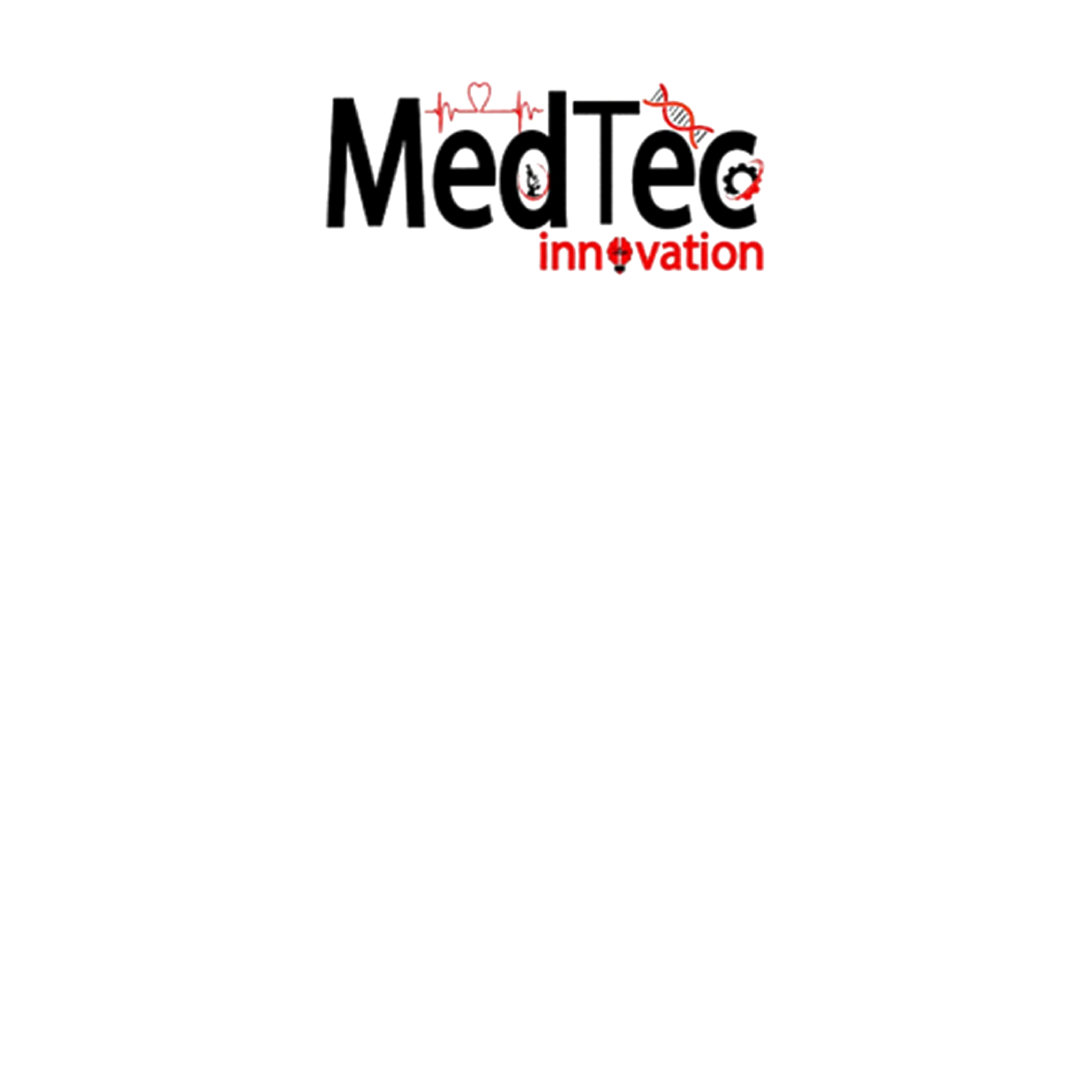 Logo avec le mot 'MedTec' en noir, entouré d'icônes médicales et technologiques en rouge, et le mot 'innovation' en rouge en dessous.