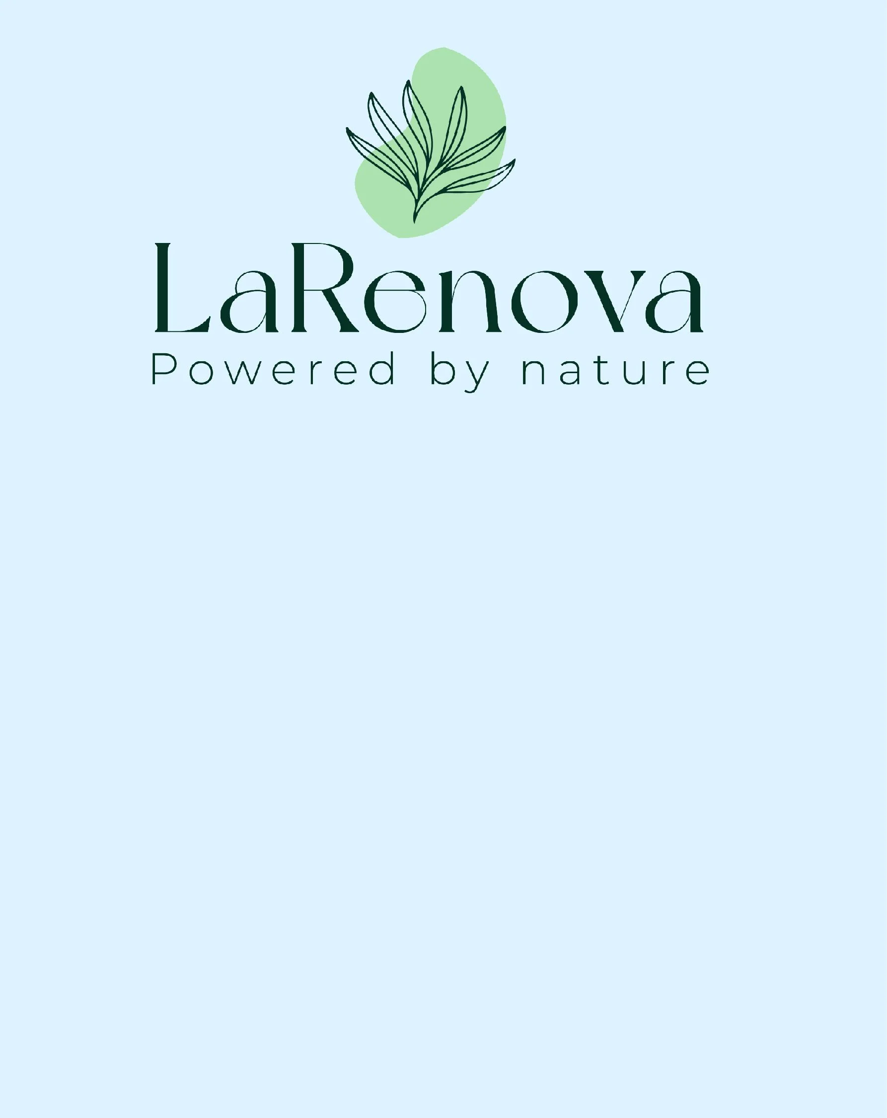 Logo de LaRenoa avec un dessin minimaliste de feuille et le slogan «Powered by nature»