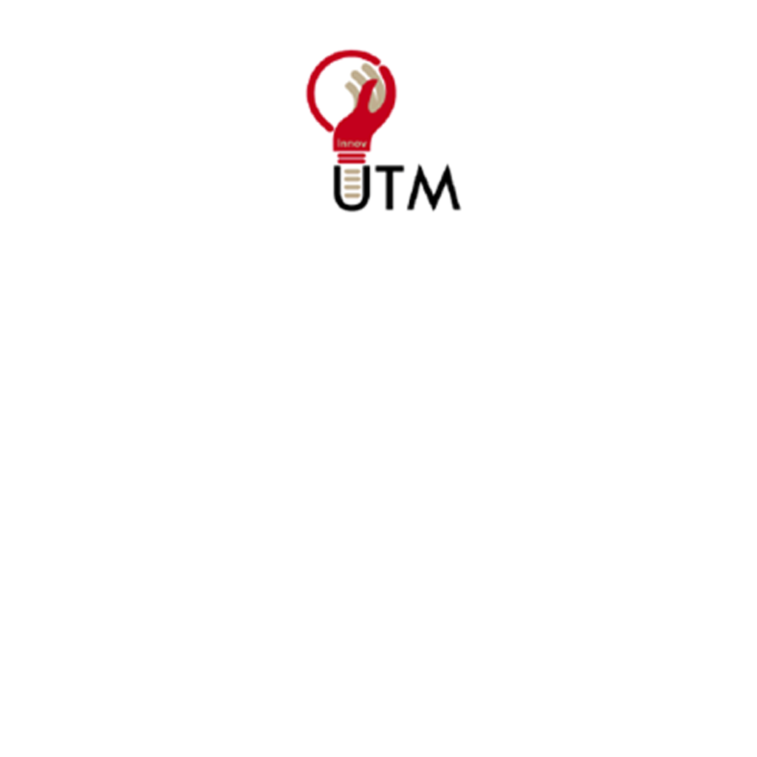 Logo représentant une ampoule avec une main haute en forme d'étreinte, accompagnée du texte 'UTM' et d'un petit mot 'Innova' sur l'ampoule.