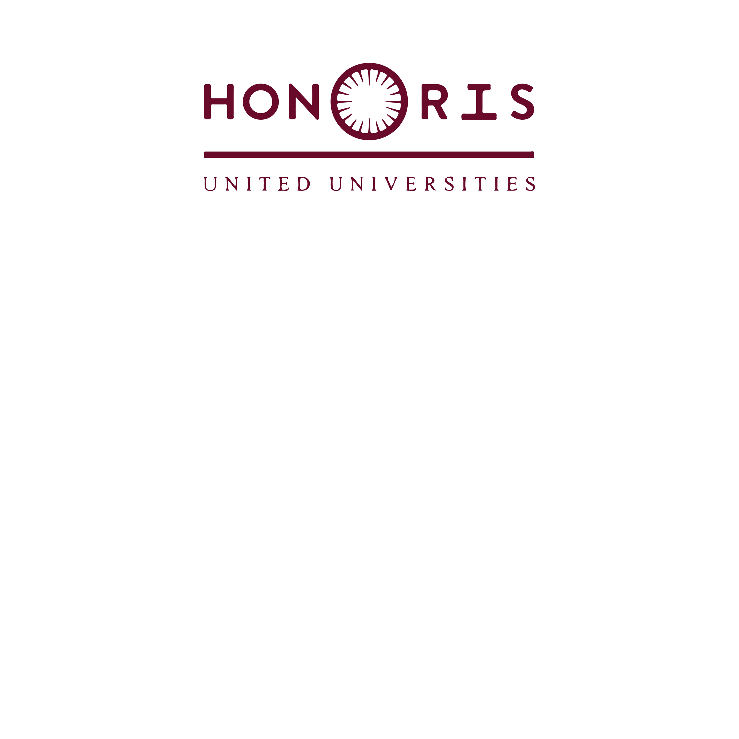 Logo de l'université United Honoris avec un cercle stylisé en remplacement du O dans Honoris, et le texte en violet bordeaux.