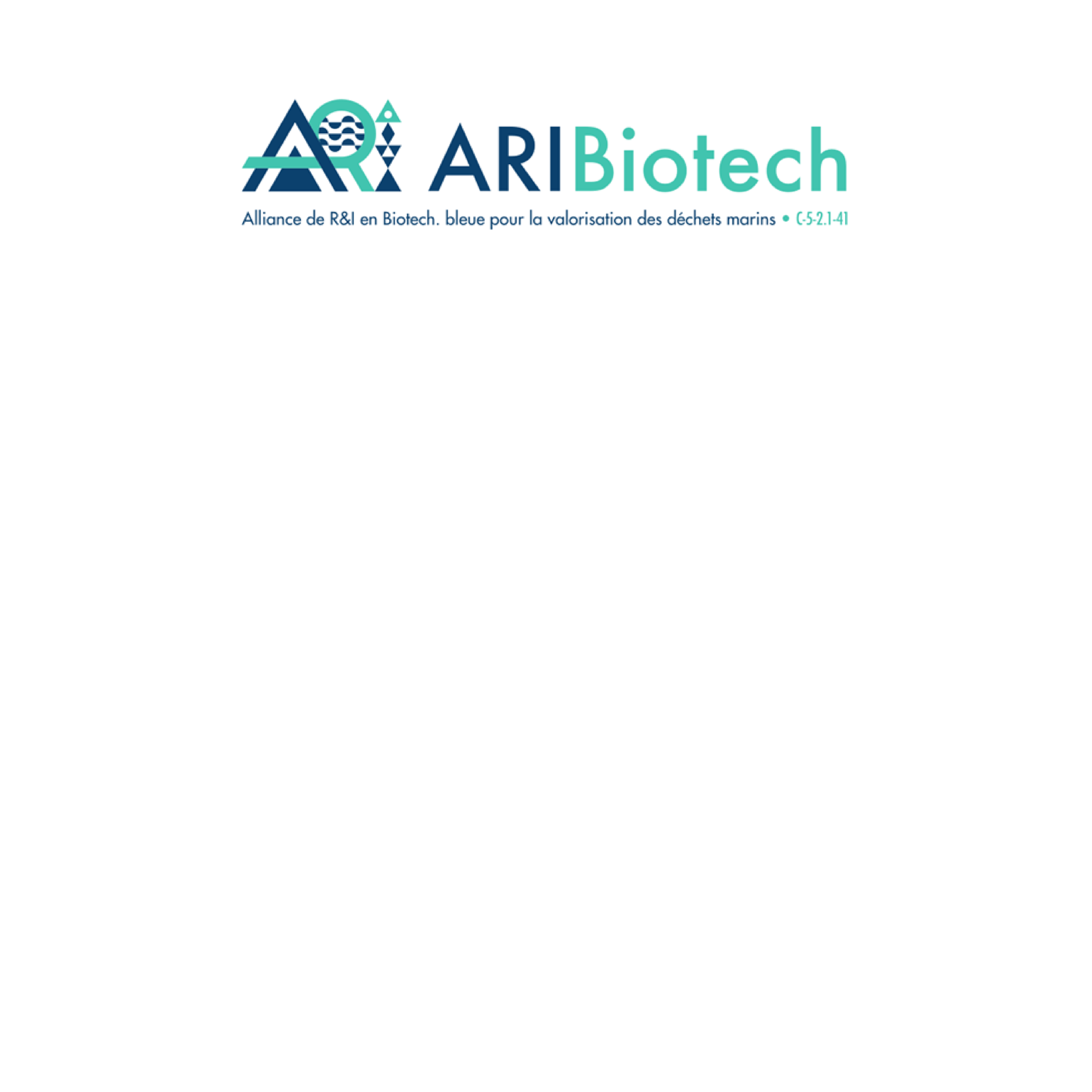 Logo de AR Biotech avec texte bleu et vert, et slogan en français sur un fond blanc.