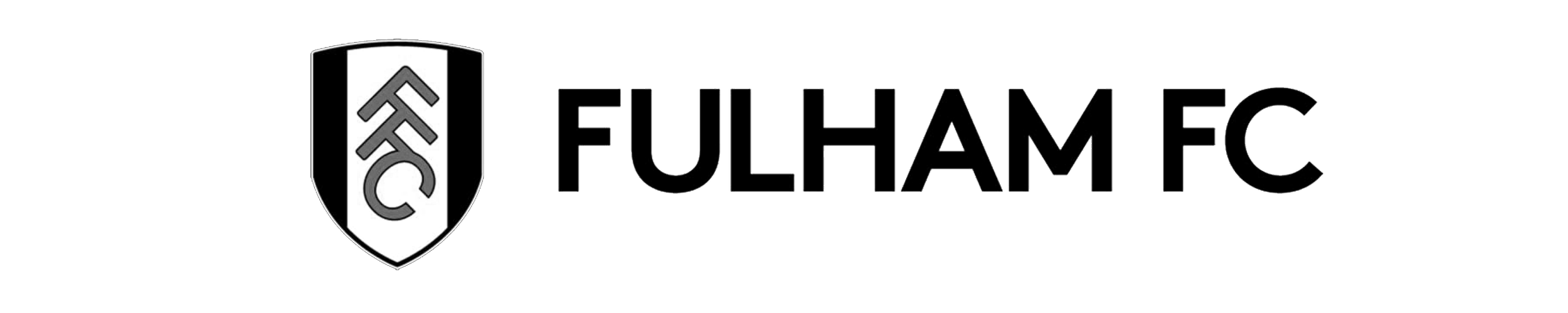 Fulham FC logo featuring a white and black shield with "FFC" letters, next to the text "FULHAM FC."