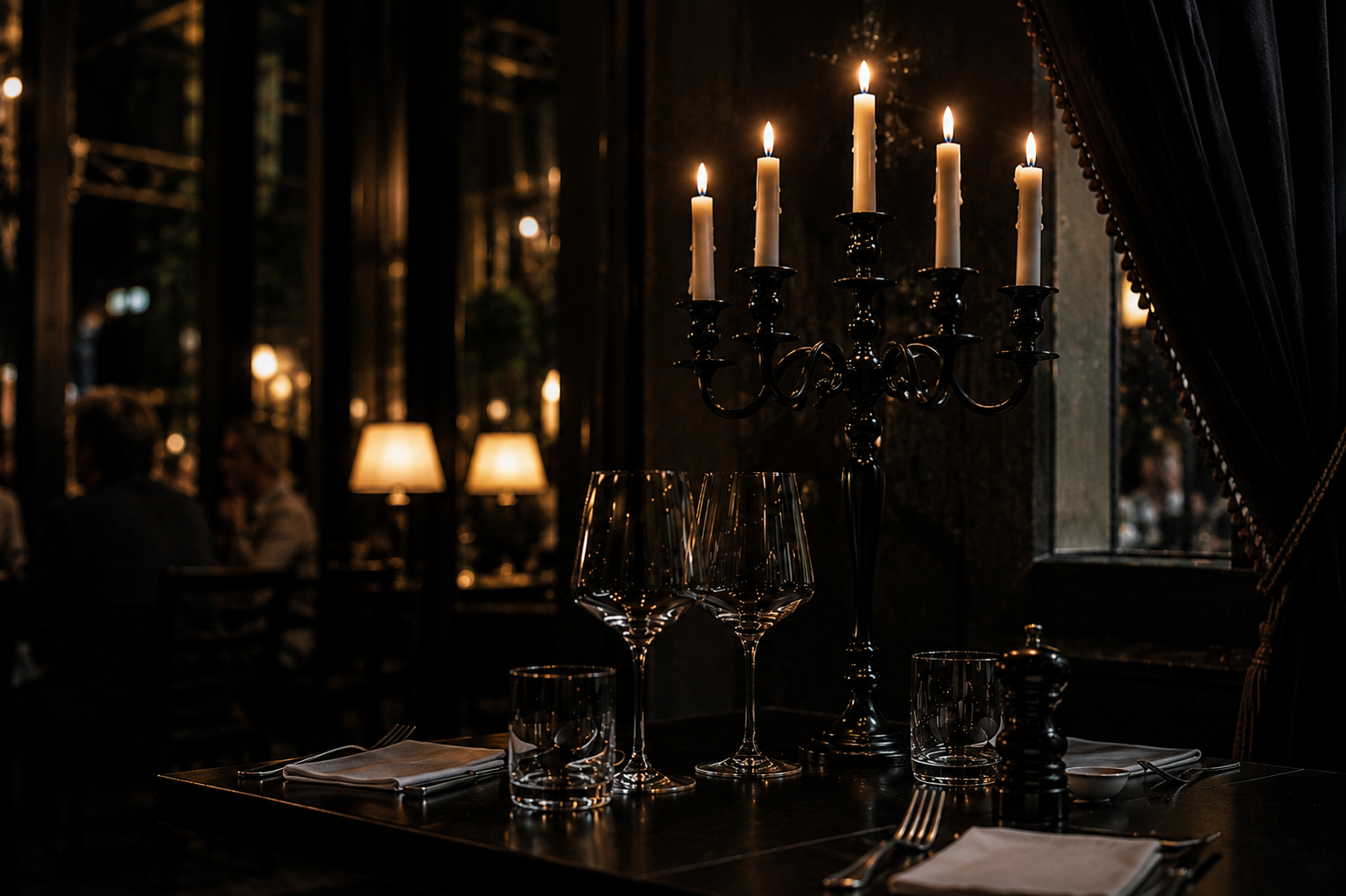 Warm candlelit dining room at Fadiga Bolognese Restaurant in Soho, London, creating an intimate atmosphere for authentic Italian dining.