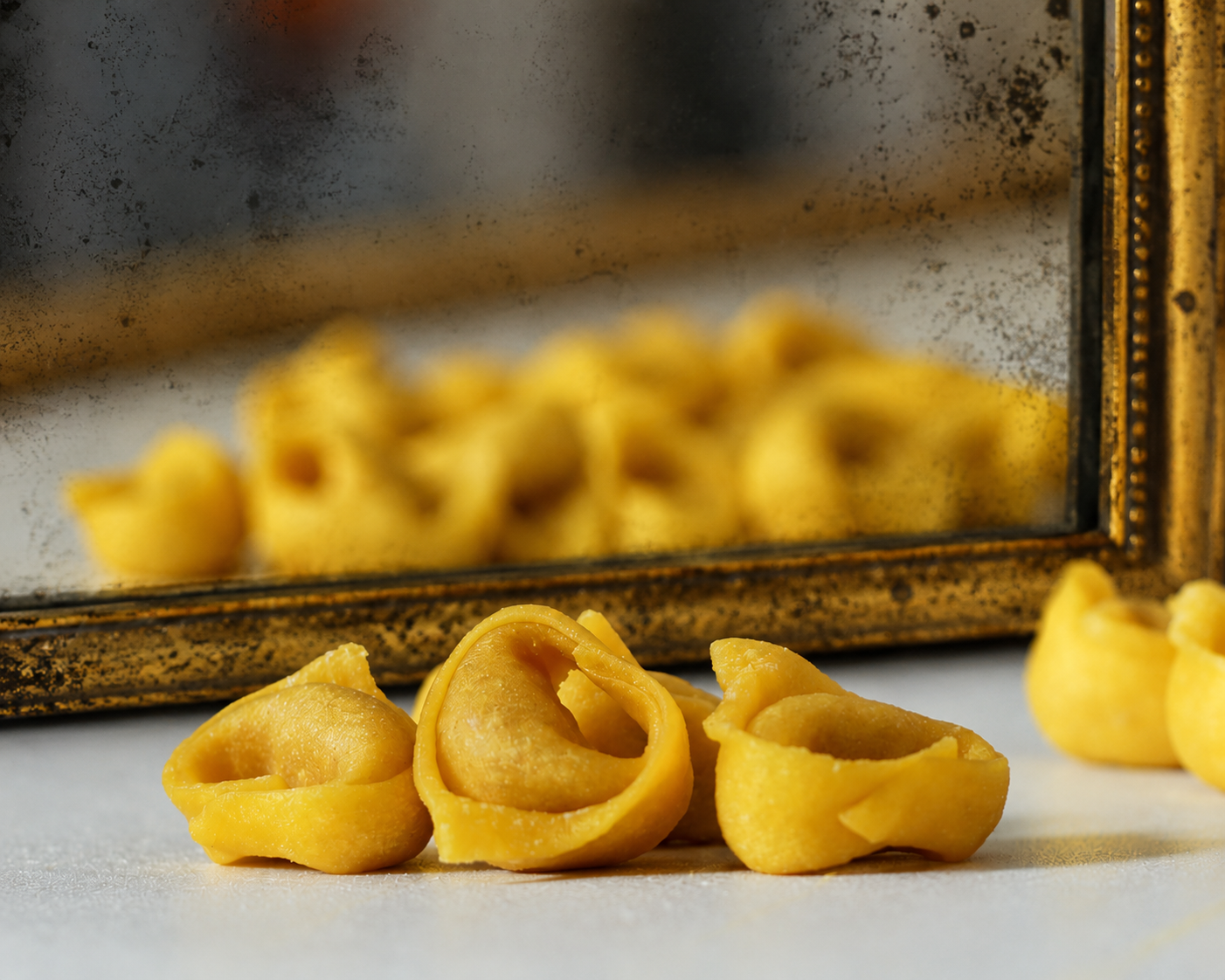 Fresh handmade Bolognese tortellini filled with pork, mortadella and Parmigiano Reggiano, made daily at Fadiga in Soho, London.