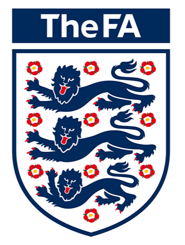 The logo of the Football Association (The FA) showing three blue lions and red and white roses.