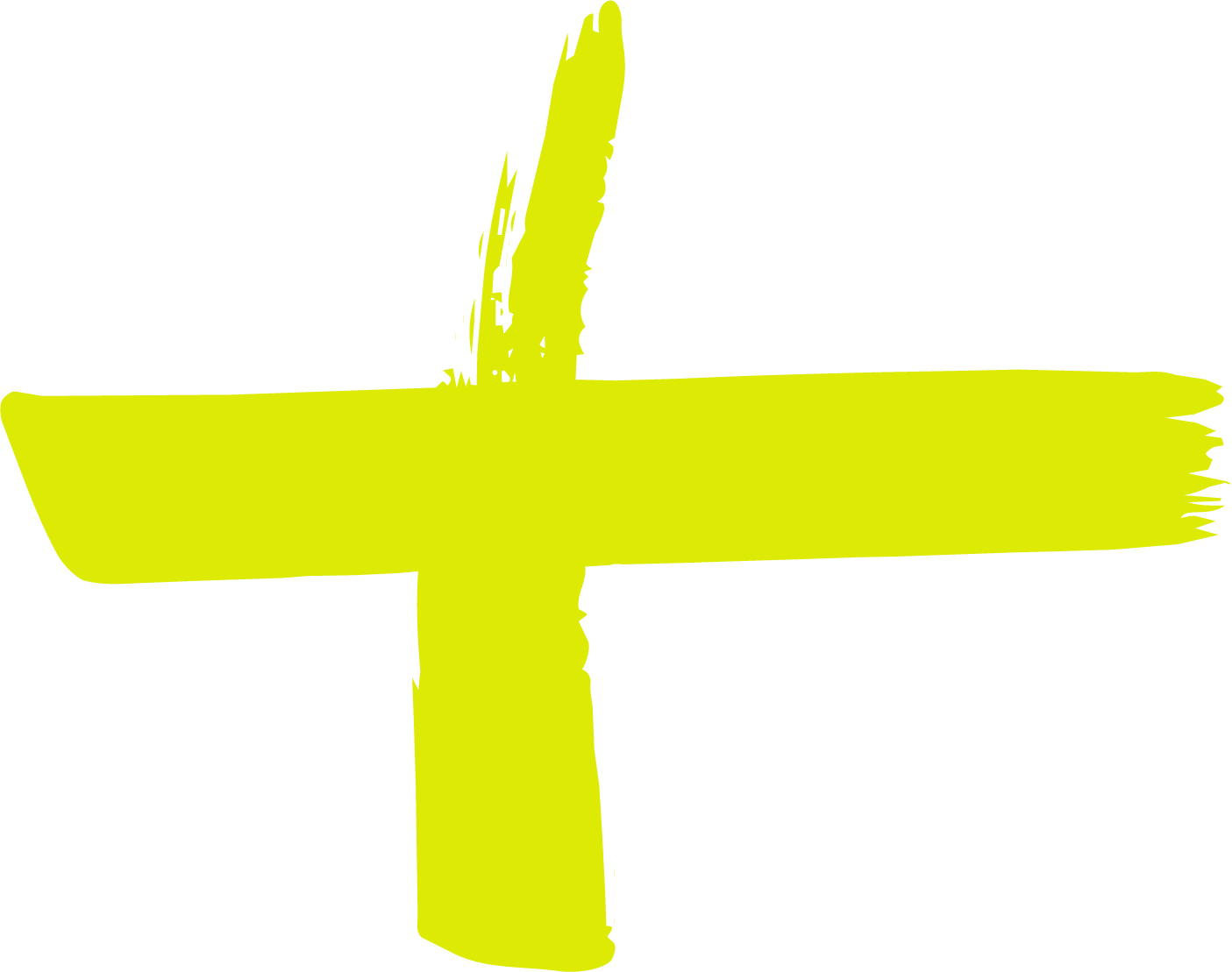 A bright yellow, stylized cross with rough, textured edges on a black background.
