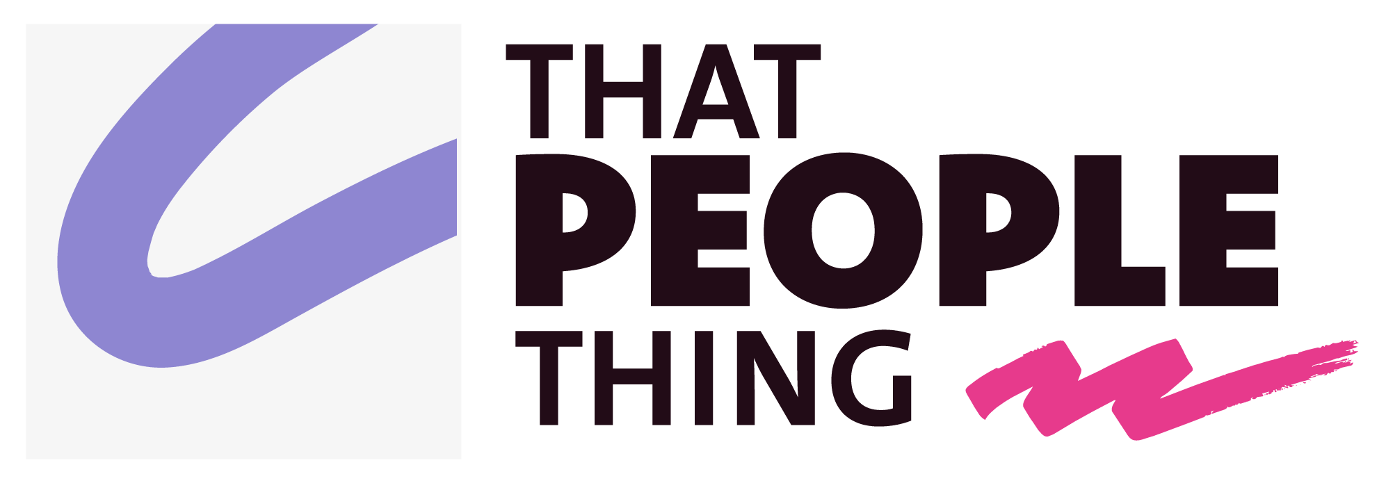 Logo with stylized purple and white letter 'C' on the left and the text 'That People Thing' in bold black letters, with pink brushstroke below.