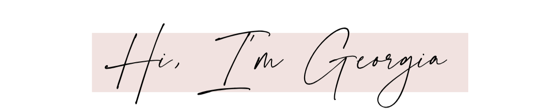 A handwritten note on a light pink background that says, "Hi, I'm Georgia."