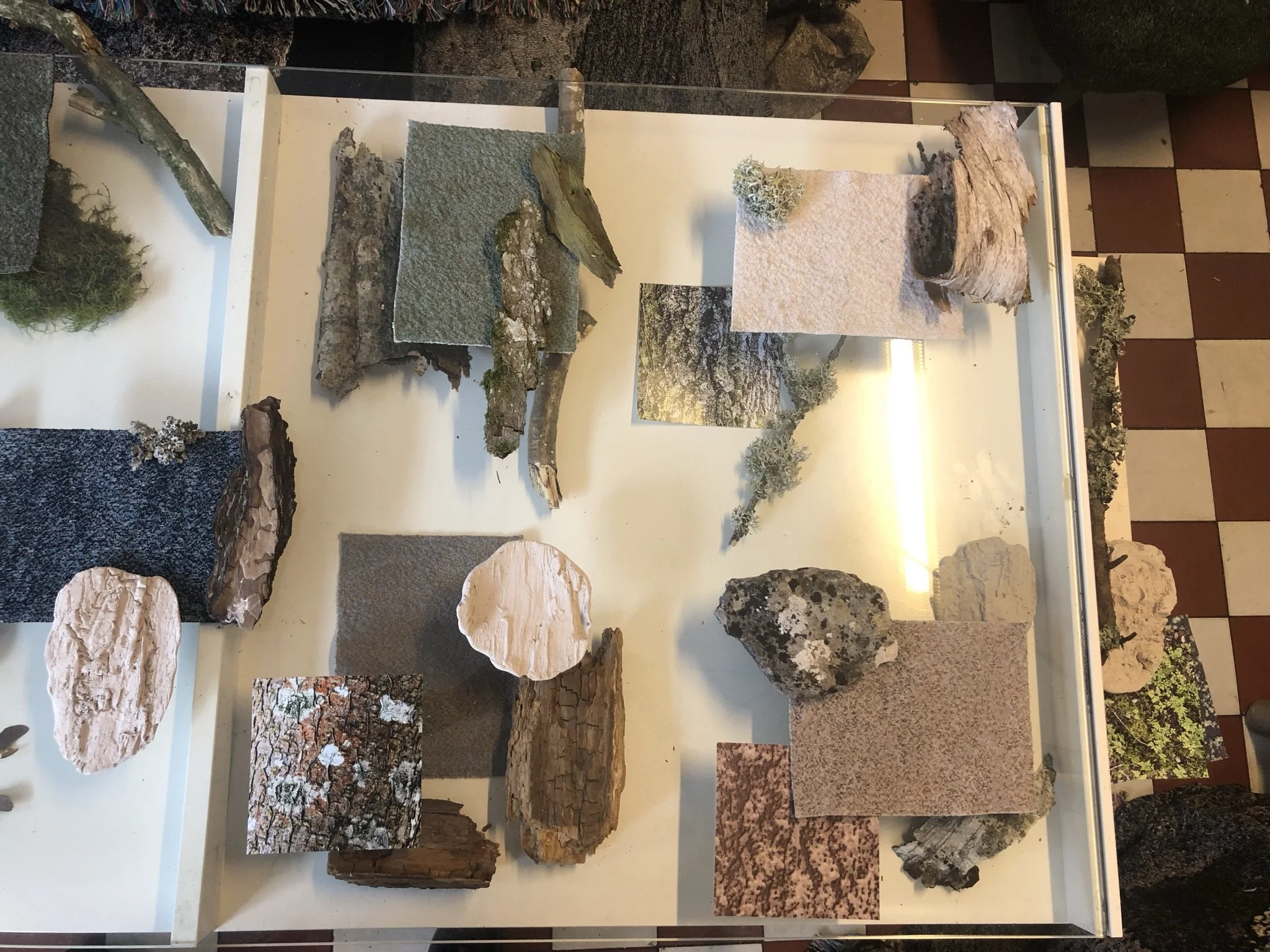 collecting objects from the swedish forest for textile collages