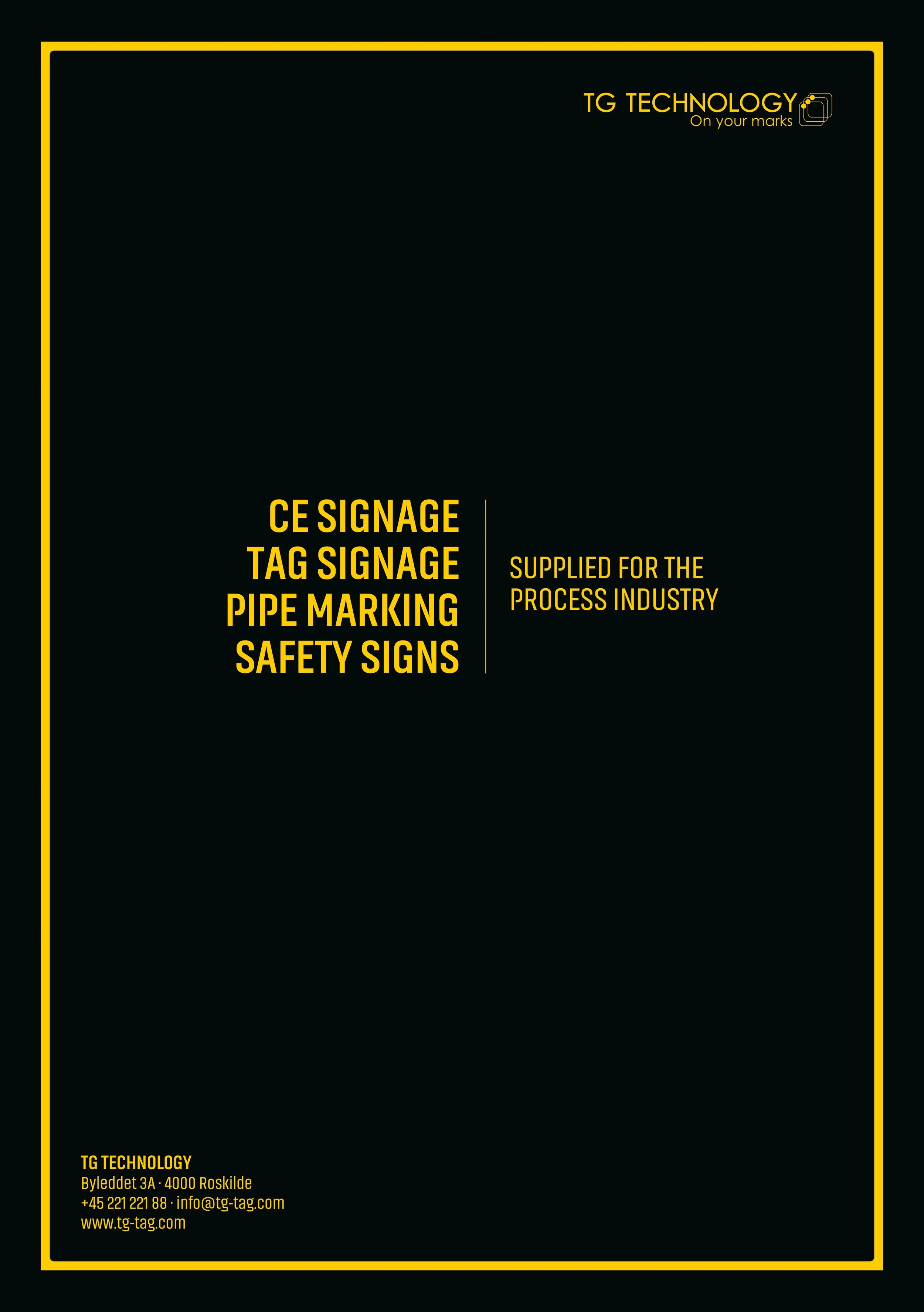 TG Technology brochure about industrial marking, TAG systems and safety signs