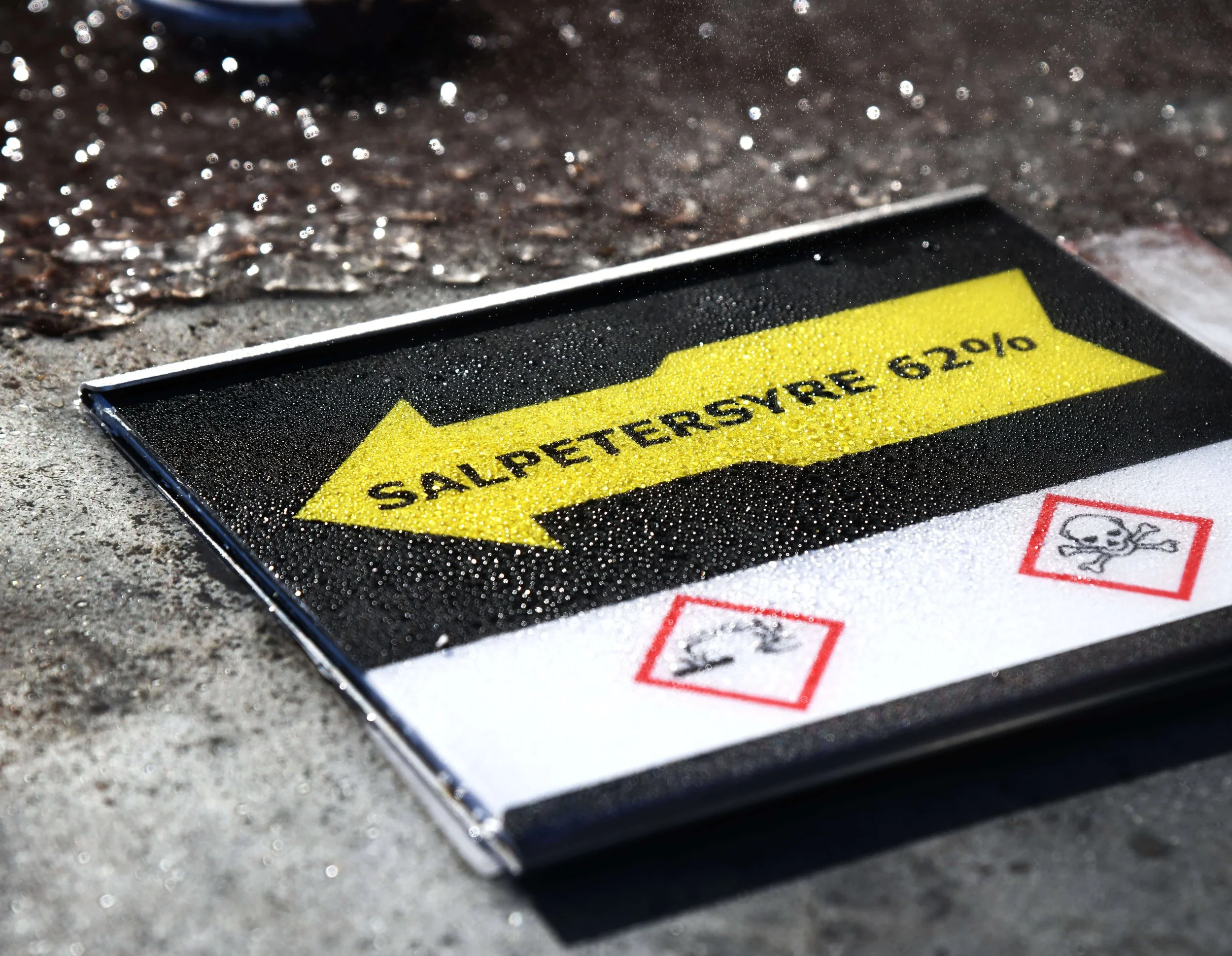 DURATAG pipe marking with flow arrow and GHS hazard symbol for demanding industrial environments