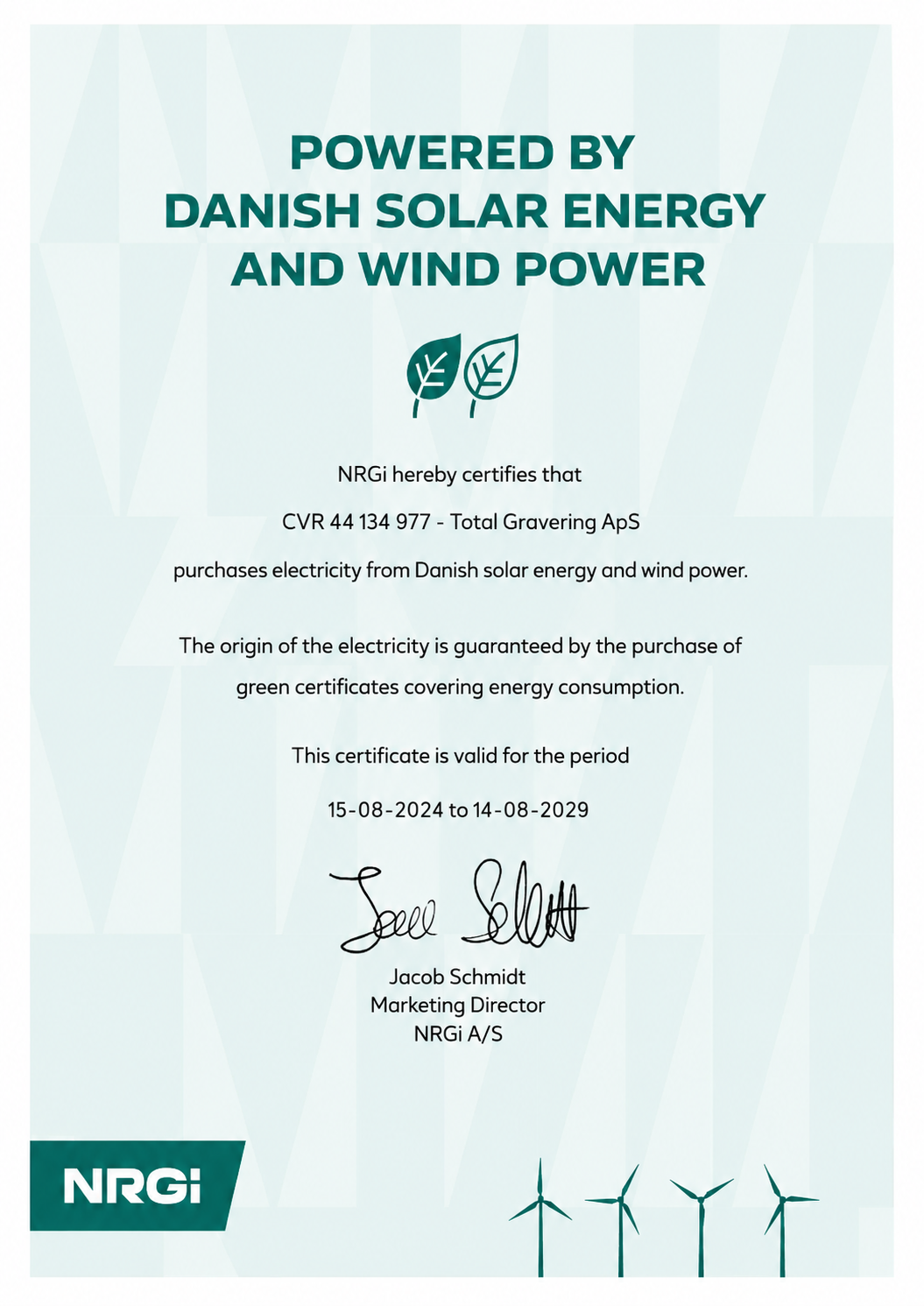 Climate certificate for electricity from Danish solar and wind energy