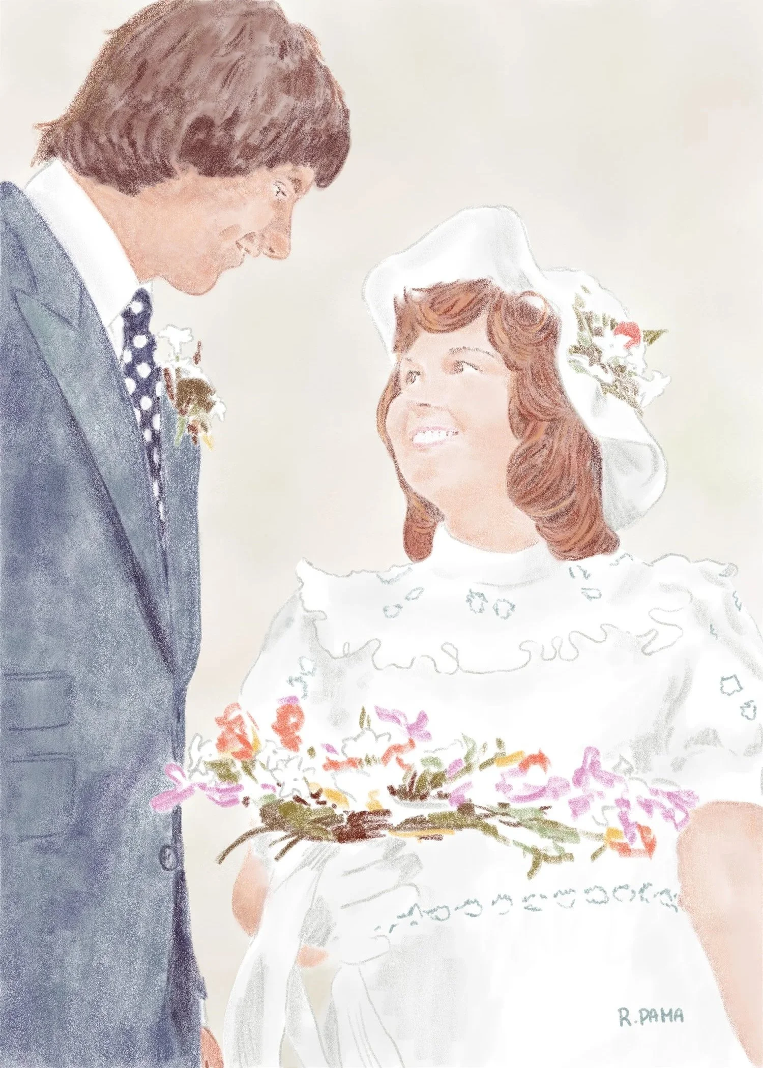 Digital illustration made for a 50th year wedding anniversary.