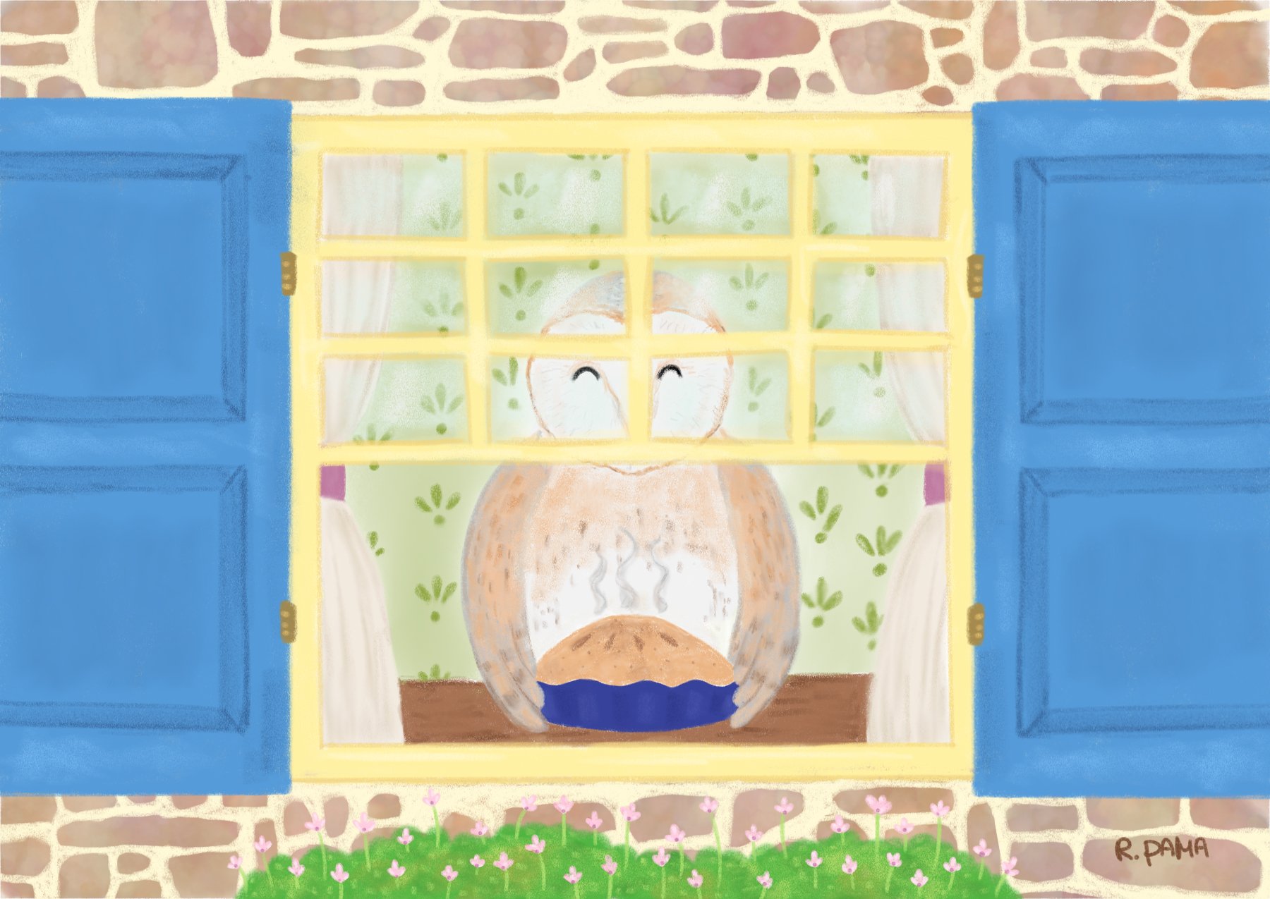 Cosy postcard depicting a barn owl.