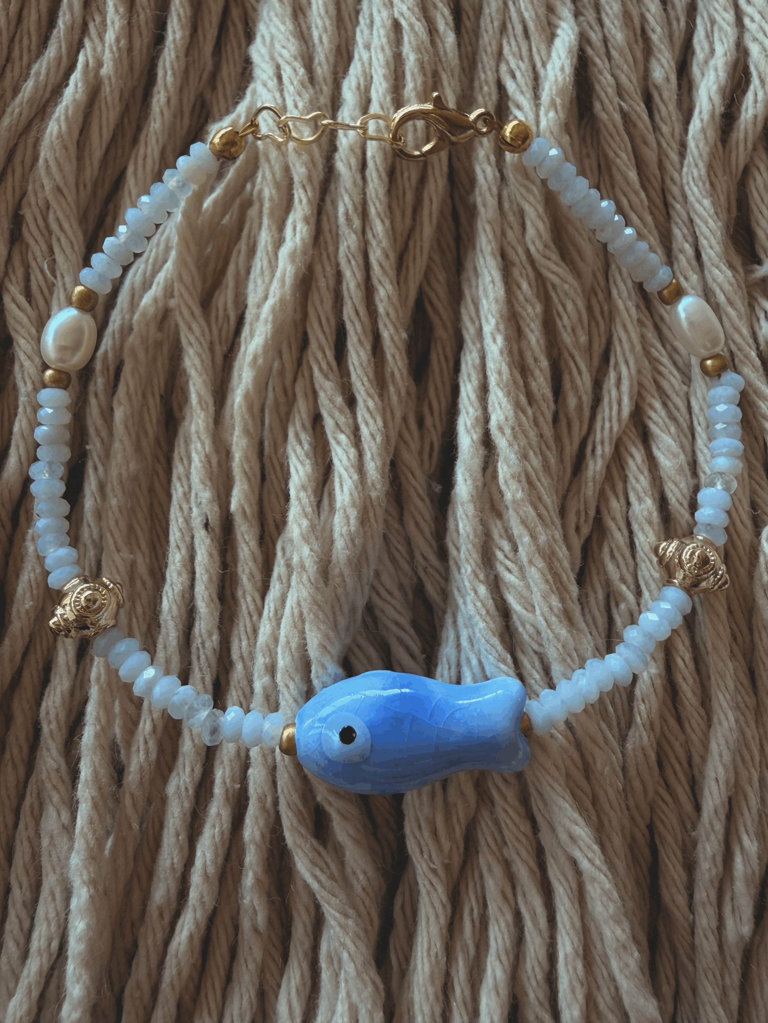 Tiny Blue Fish Charm Bracelet