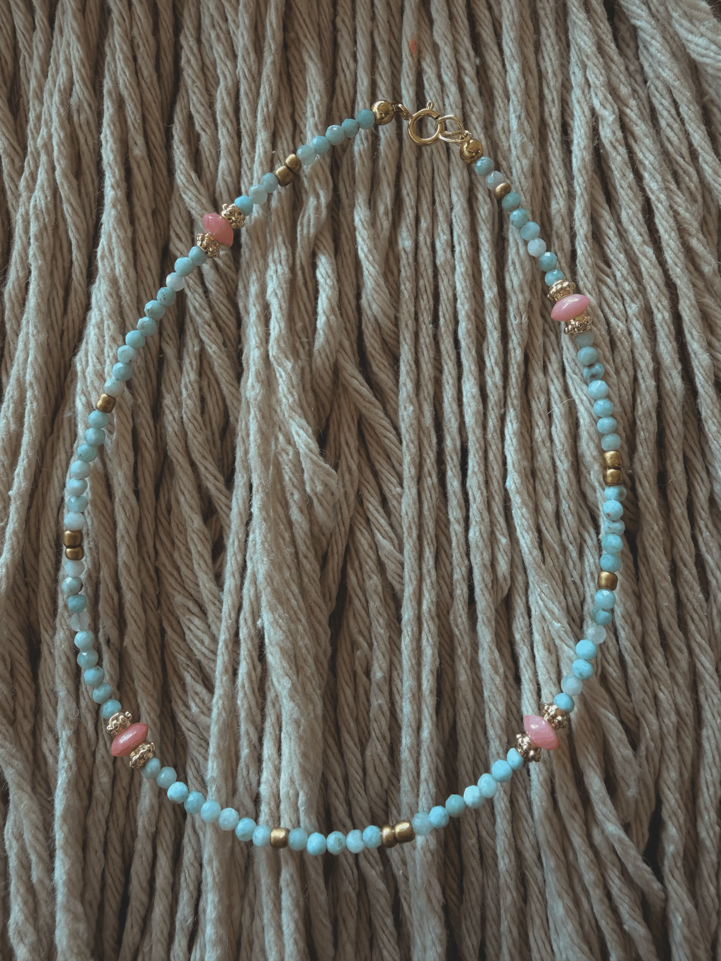 Tiny Faceted Sky-Blue & Coral Beads
