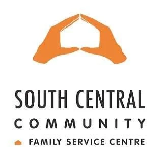 Icon of two orange hands forming a house shape over the words "South Central Community Family Service Centre" in black text.