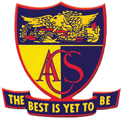 A shield-shaped logo with a yellow lion on a blue background and a red border, featuring the letter 'A' and 'S' in red, and a banner beneath that reads 'The Best Is Yet To Be'.