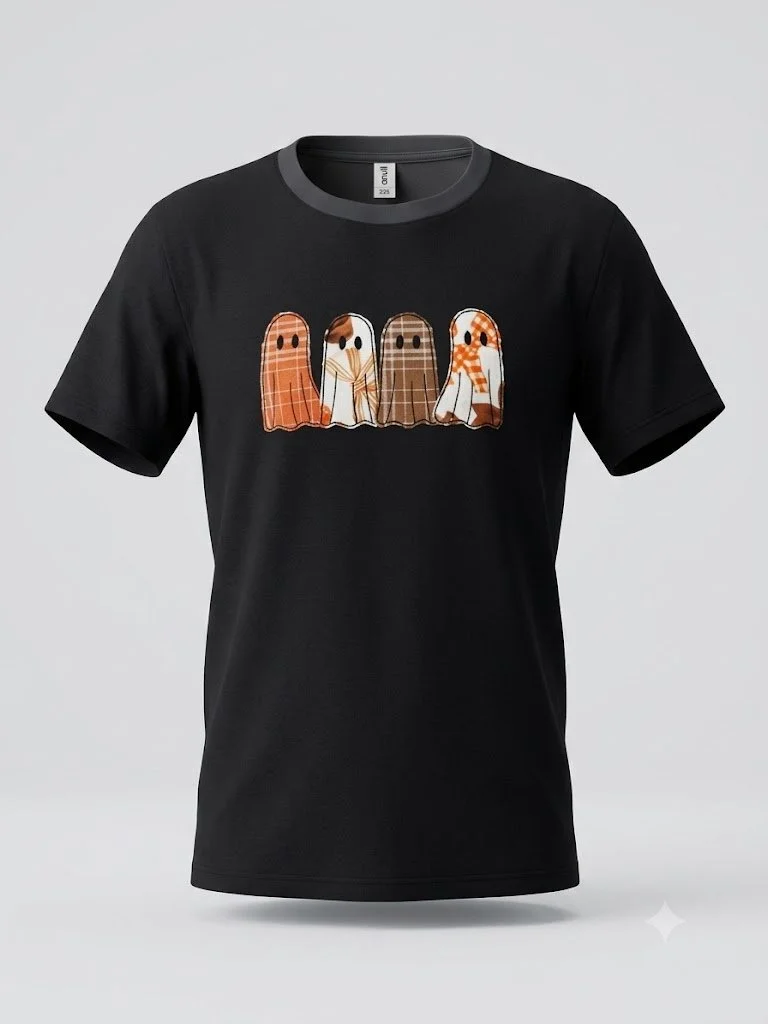 Black Raw Edge Ghost Applique T- Shirt
