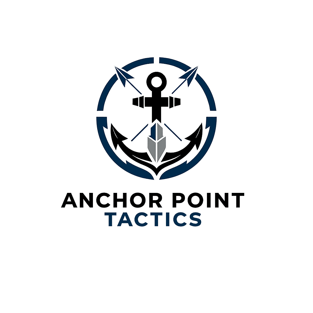 A logo featuring an anchor with a nautical map and compass design, with the text 'Anchor Point Tactics' below.