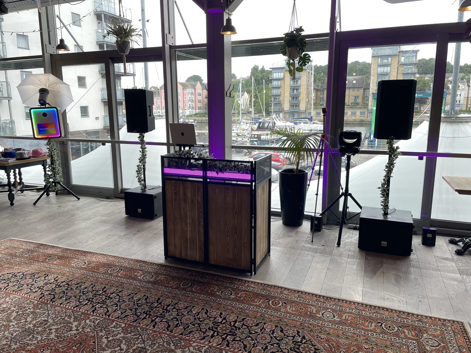 Wedding DJ lighting at an evening celebration