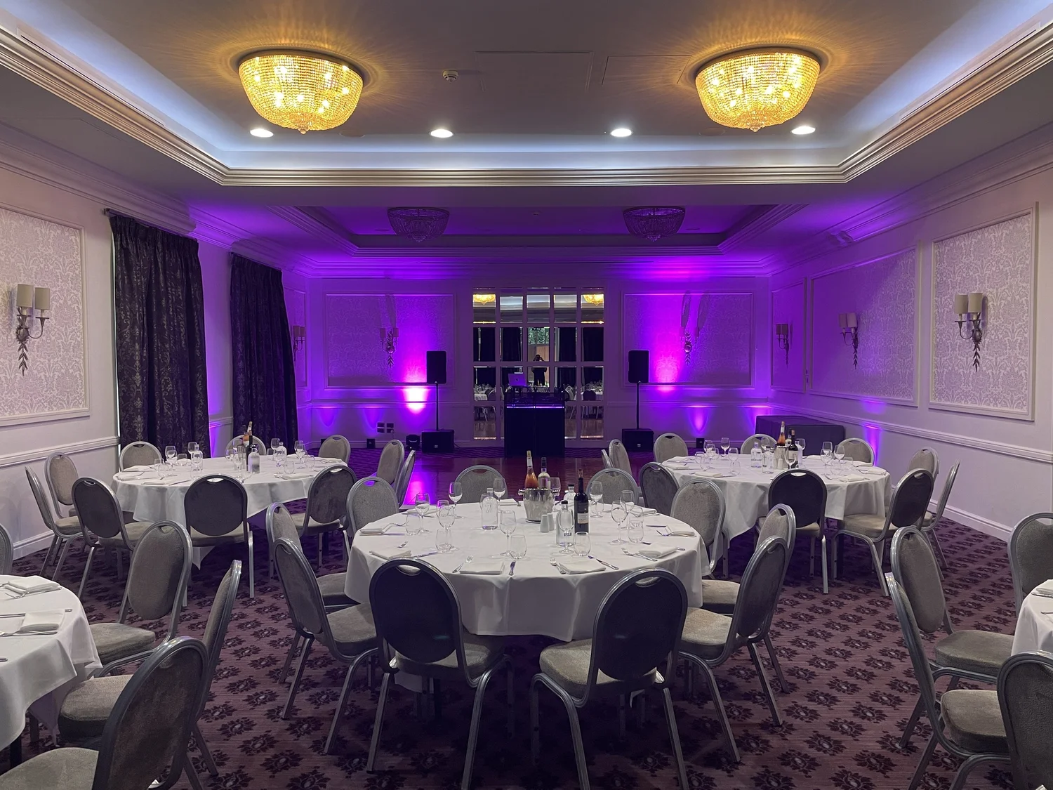 Wedding entertainment setup prepared for an evening reception