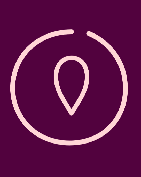 Ein pinkfarbener Pin-Icon innerhalb eines Kreises auf dunklem lila Hintergrund.