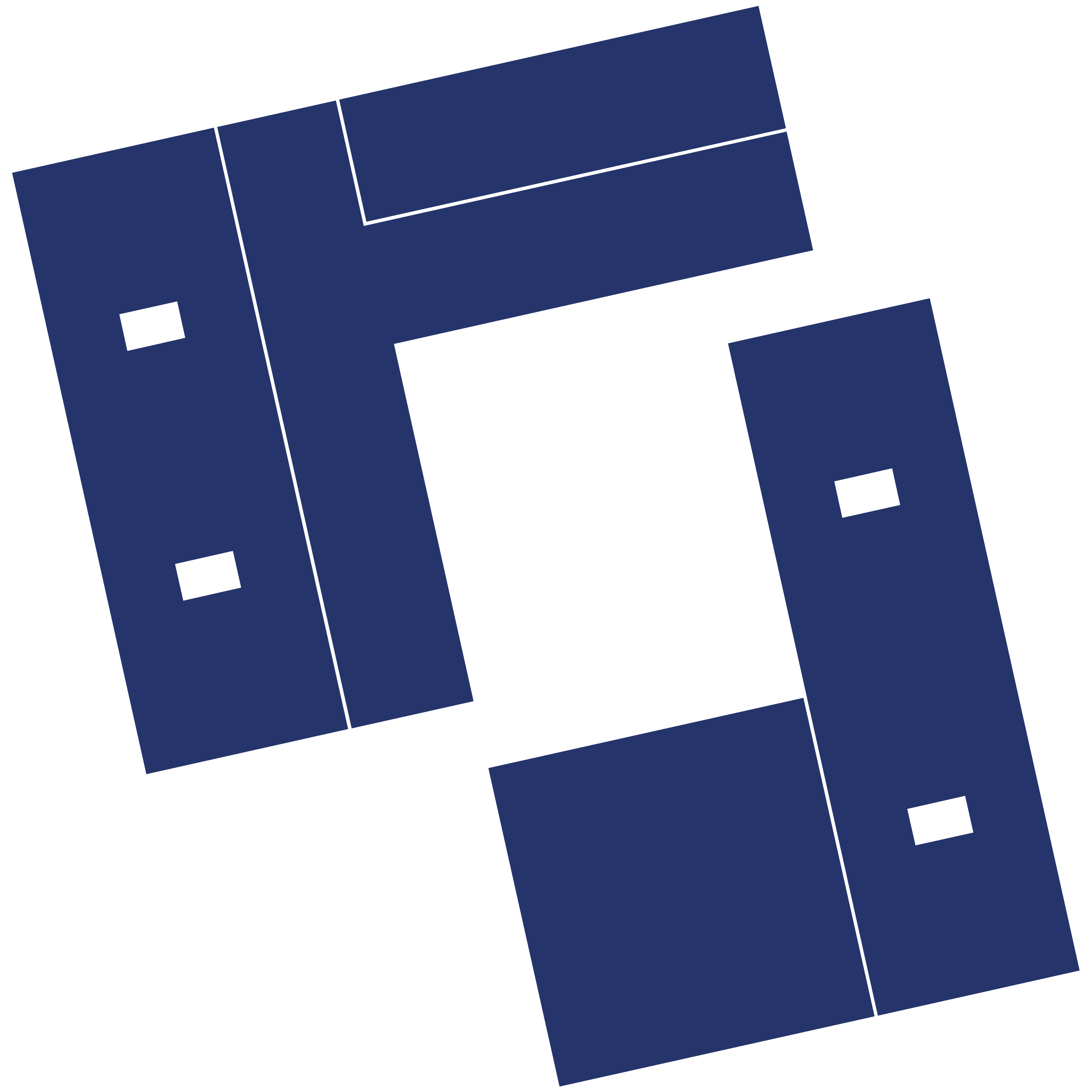 Abstraktes digitales Muster mit schwarzen, blauen und dunklen Elementen, geometrischen Formen und Linien auf schwarzem Hintergrund.