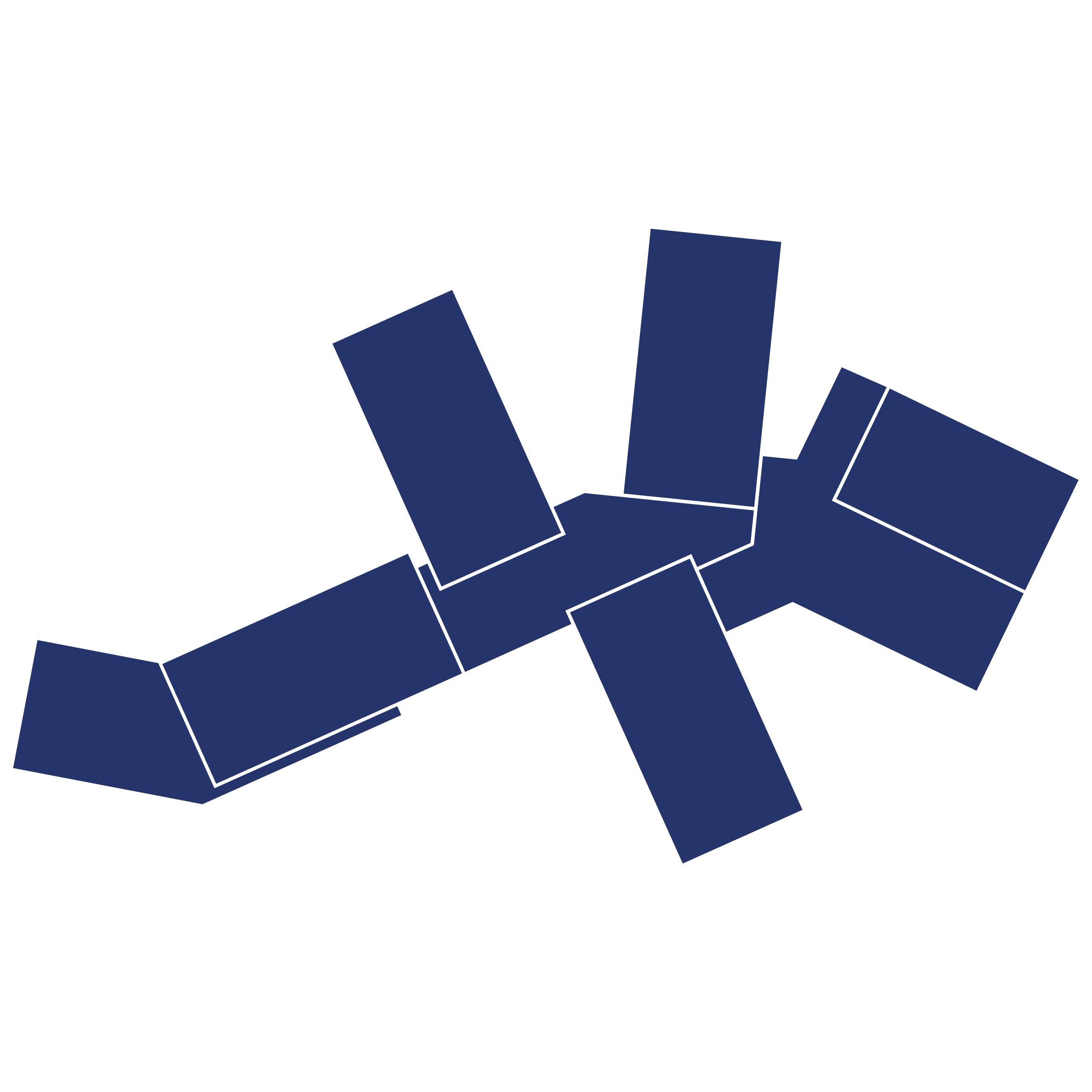 Abstraktes, geometrisches Design mit schwarzen und dunkelblauen rechteckigen Formen auf schwarzem Hintergrund.